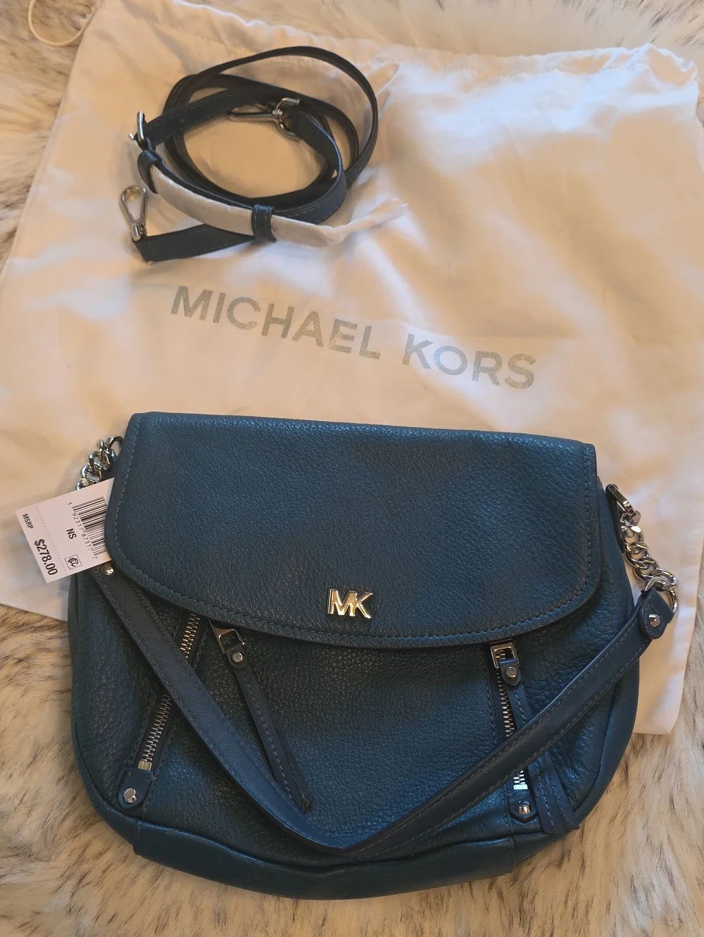 MICHAEL KORS Evie Luxe Teal Pebble Leather Flap Shoulder Bag Crossbody NWT
